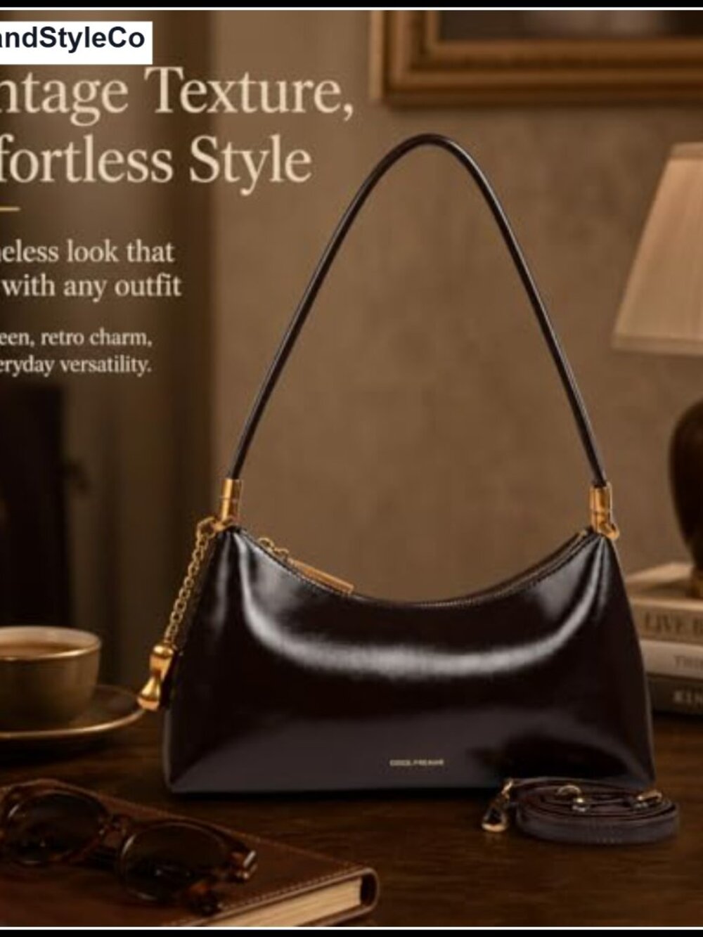 Faux Leather Crescent Crossbody Bag Adjustable Strap Zipper - Picture 4 of 6